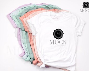 Download Free Bella Canvas | 3001 | Heather Prism Colors + White | Unisex Jersey Short-Sleeve T-Shirt | Shirt Mockup | Shirt Flat Lay | Flatlay PSD Template