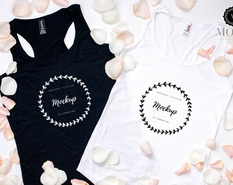 Download Free Anvil Ladies' Triblend Racerback Tank | White and Black | 6751L | Real Roses | Shirt Mockup | Shirt Flat Lay PSD Template