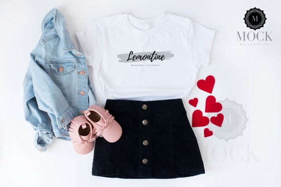 Download Free White Tee Toddler Mockup With Jean Jacket And Skirt ...