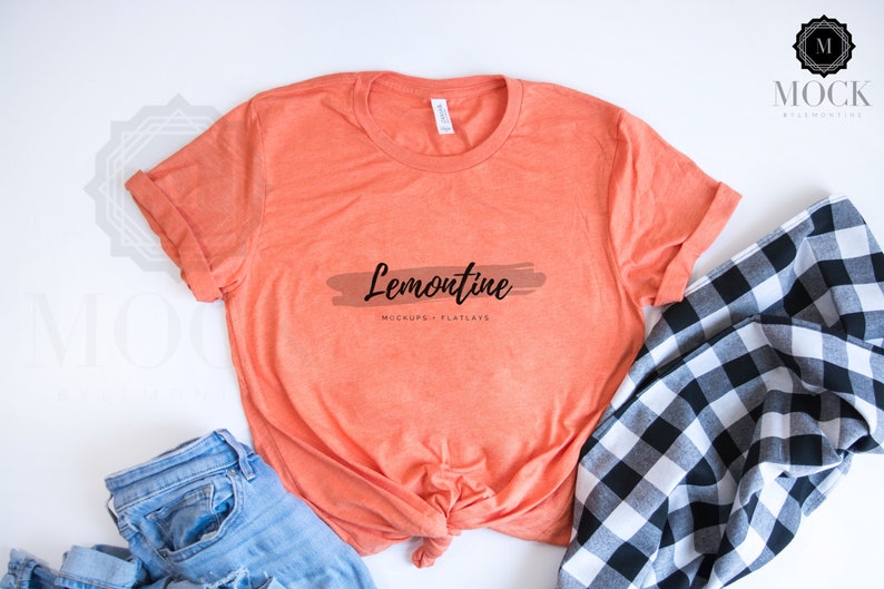 Bella Canvas 3001 Heather Orange Shirt Lemontine Mockup Etsy