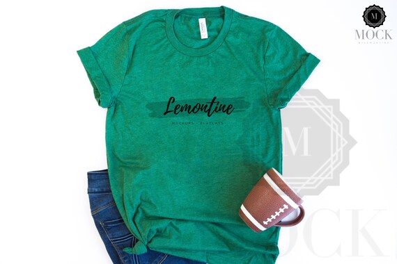Bella Canvas 3001 Heather Grass Green Football Mockup Etsy