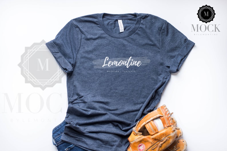 Bella Canvas 3001 Heather Midnight Navy Mockup Baseball Etsy