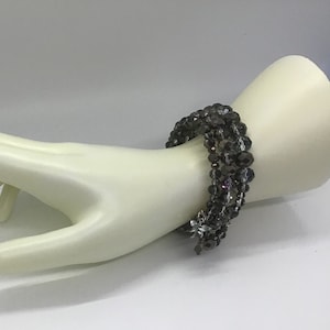 Smokey Dark Grey iridescent beaded memory wire coil bracelet