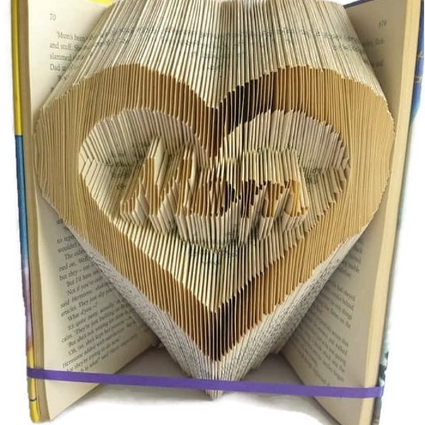 Mom in heart book folding pattern,  Great for mother's day, baby shower, new baby. Create a book sculpture. Free tutorial