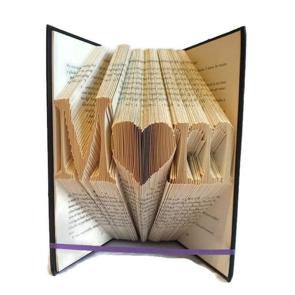 Book folding pattern for Mom, Mum or Mam with heart.  Great for mother's day, baby shower, new baby. Create a book sculpture. Free tutorial