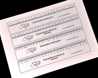 Druckbare Papierlineale, 4 verlängerte Lineale zum einfachen Anpassen der Position von Buchfaltmustern. Buch Zollstöcke. PDF-Format.