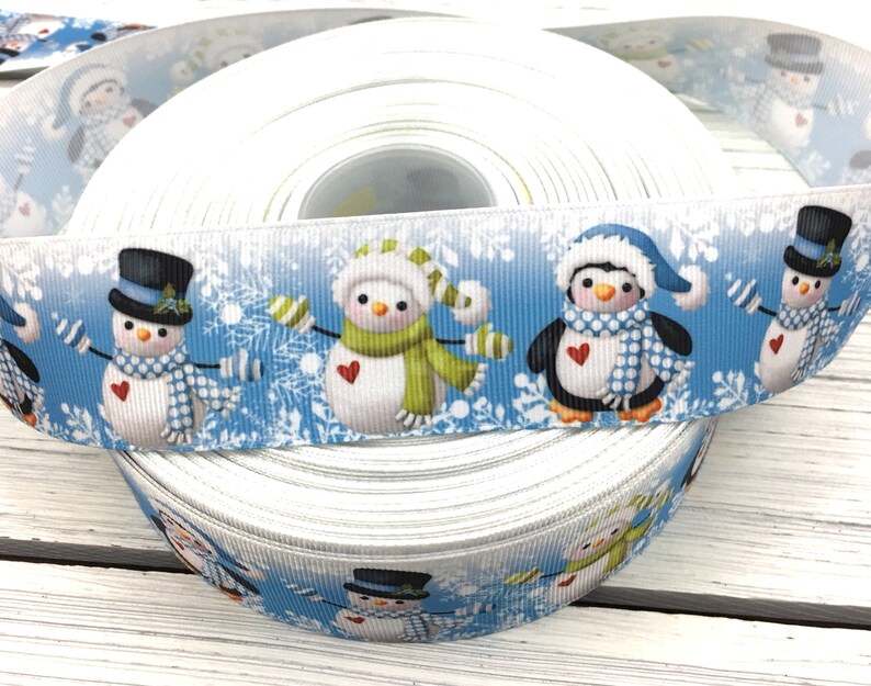 CHRISTMAS SNOWMAN PATCHWORK 1/" GROSGRAIN RIBBON 25MM