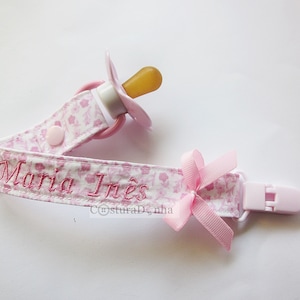 女の子用おしゃぶりホルダー、女の子用おしゃぶりクリップ - パーソナライズされた名前