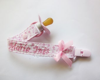 Baby girl pacifier holder, baby girl pacifier clip - personalized name