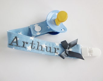 Baby boy pacifier holder, baby boy pacifier clip, baby personalized gift