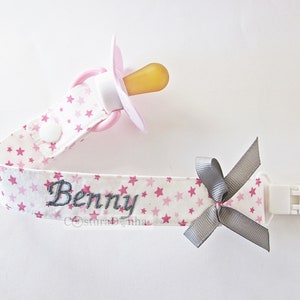 Porta ciuccio per neonata, clip per ciuccio per neonata - nome personalizzato