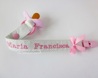 Baby girl pacifier holder, baby girl pacifier clip - personalized name