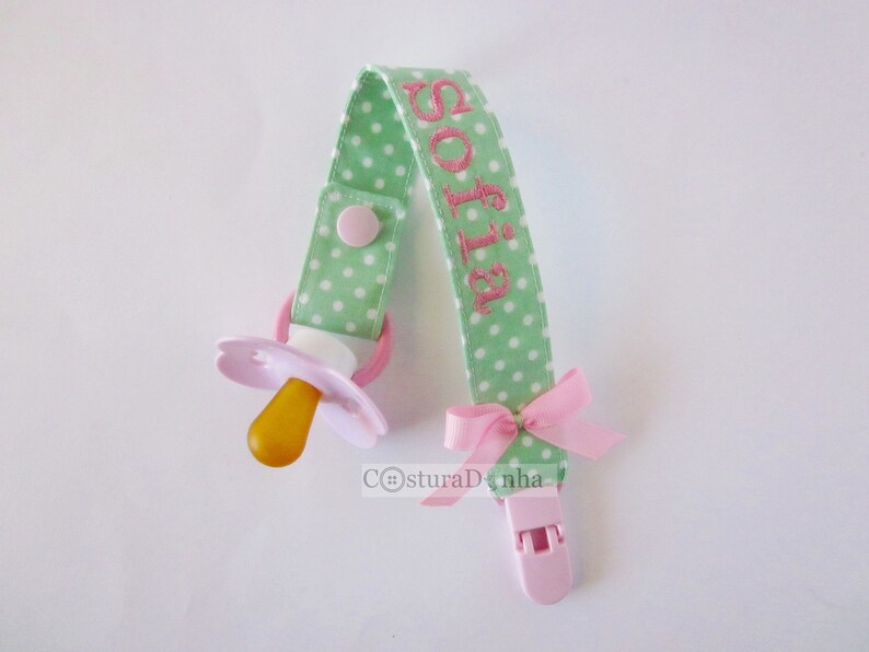 Baby girl pacifier holder, baby girl pacifier clip personalized name image 3