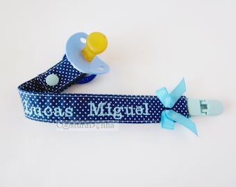 Baby boy pacifier holder, baby boy pacifier clip, baby personalized gift
