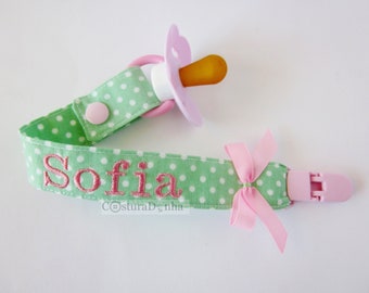 Baby girl pacifier holder, baby girl pacifier clip - personalized name