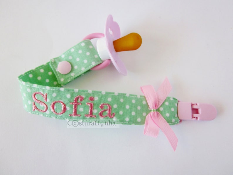 Baby girl pacifier holder, baby girl pacifier clip personalized name image 1