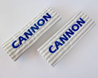 Set of 2 - Baby boy car seat strap covers - personalized name