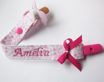 Baby girl pacifier holder, baby girl pacifier clip - personalized name