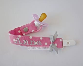 Baby girl pacifier holder, baby girl pacifier clip - personalized name