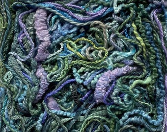 Aqua Sea- Hand dyed 50 metres pack, contains cotton, silk and viscose textured threads!