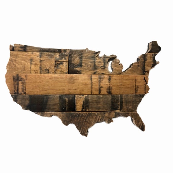 Bourbon Nation | Reclaimed Bourbon Barrel USA Home Decor | America Wood Cutout | Handmade Gifts for Dad
