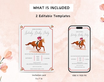Kentucky Derby Party Invitation – Editable Canva Template (Digital Download)