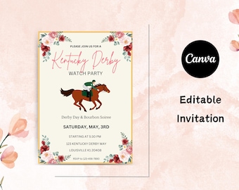 Kentucky Derby Party Invitation – Editable Canva Template (Digital Download)