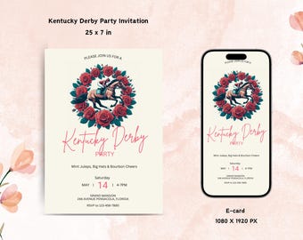 Kentucky Derby Party Invitation | Roses and Jockey Theme (Editable Template)