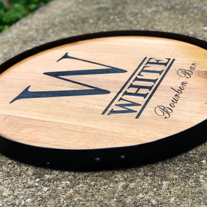 Custom Lazy Susan - Made from Reclaimed Bourbon Barrel Top - Laser Engraved