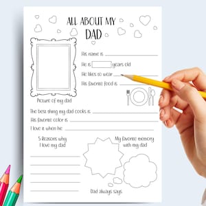 All About My Dad Printable | Father's Day Kids Activity | Instant Download Coloring Page | Dad Questionnaire Gift from Kids