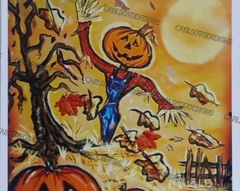 Jack O'Lantern scarecrow Halloween print