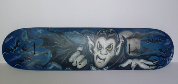 Dracula Skateboard wall mount~ hand painted~ Dracula wall art, Night Flight, Halloween wall art. One of a kind!!!