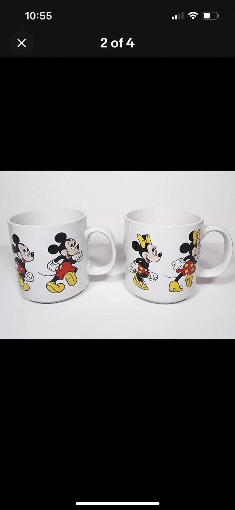 Mickey And Minnie Mouse Ceramic Mugs Set Of 2 White Disney VTG image 2