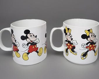 Mickey And Minnie Mouse Ceramic Mugs Set Of 2 White Disney VTG