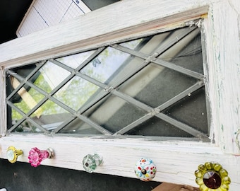 Antique Leaded glass window circa 1900's 13 X 24” Coat Hanger Knobs