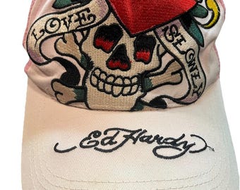 Y2K Ed Hardy Hat Cap Love Kills Slowly Skull Embroidered Pink Adjustable