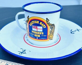Brytyjska Marynarka Wojenna Pusser's RUM Splice The Main Brace Talerz emaliowany 10" i kubek ANGLIA