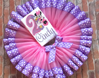 Minnie and Daisy Birthday Tutu Outfit | Pink and Purple Tutu Outfit | Disney Inspired Birthday | Ribbon Trimmed Tutu Set | Minnie Party