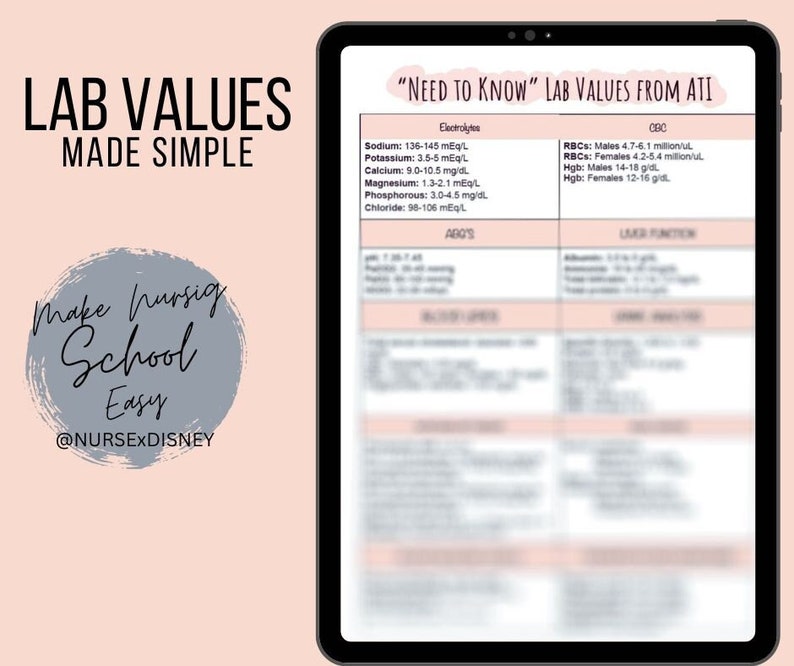 Nursing ATI Lab Values Cheat Sheet for Nursing Students. Clinical Lab