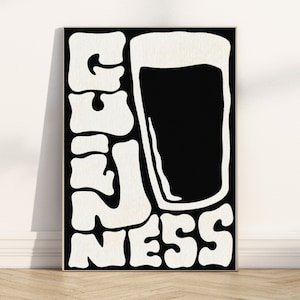 Guinness Print - A4 & A3 Print sizes - Wall Art - Ireland -  Groovy Shapes with Textured Effect - funky monochrome
