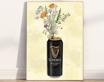 Guinness Print Flowers - Wall Art Print - Tamaños de impresión A4 y A3 - Regalo para él, cartel de Guinness, regalo para amantes de la cerveza