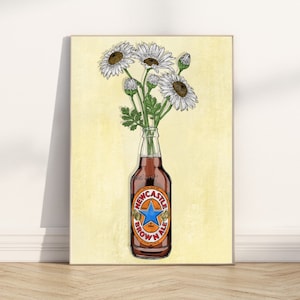 Newcastle Brown Ale & Flowers - Giclee Print Art Painting - Geordie Beer - A4 and A3 Print sizes