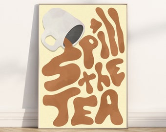 Art mural renversez le thé - Envie d'une tasse de thé ? - Funky Groovy - Art de style rétro - Impression de cuisine fantaisie