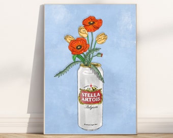 Stella Artois and Flowers - Giclée Print - A4 & A3 Print sizes