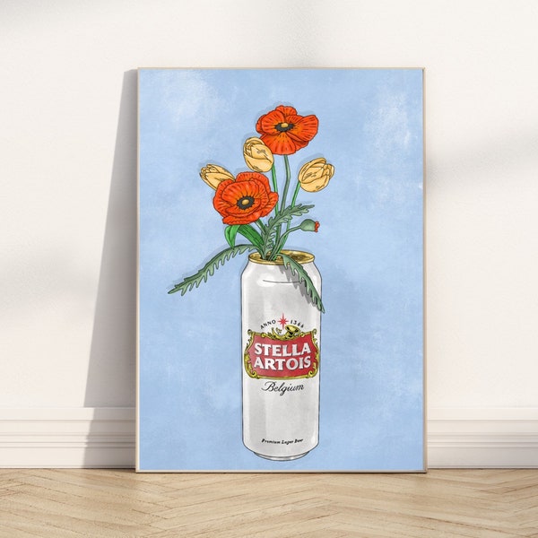 Stella Artois and Flowers - Giclée Print - A4 & A3 Print sizes