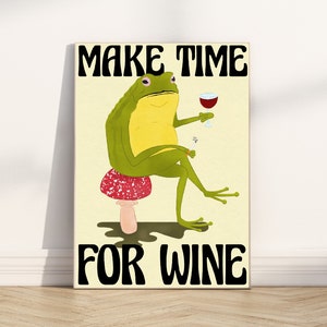 Frog with Wine Illustration - Wall Art Print - A4 & A3 Print sizes - Fun and Groovy Gift Idea