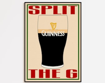 Retro Guinness Art Print: Irish Bar Decor, Split the G (unframed)
