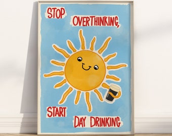 Summer Sun Day Drinking Wall Art - Kitchen Print - Fun Poster - Beer and Guinness Options