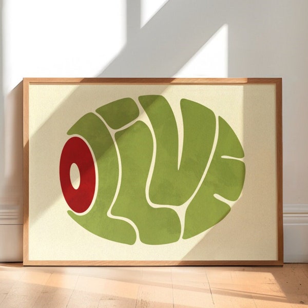 Stuffed Olive Print  - Bauhaus Style Wall Art - Food Illustration - Retro Funky Poster -