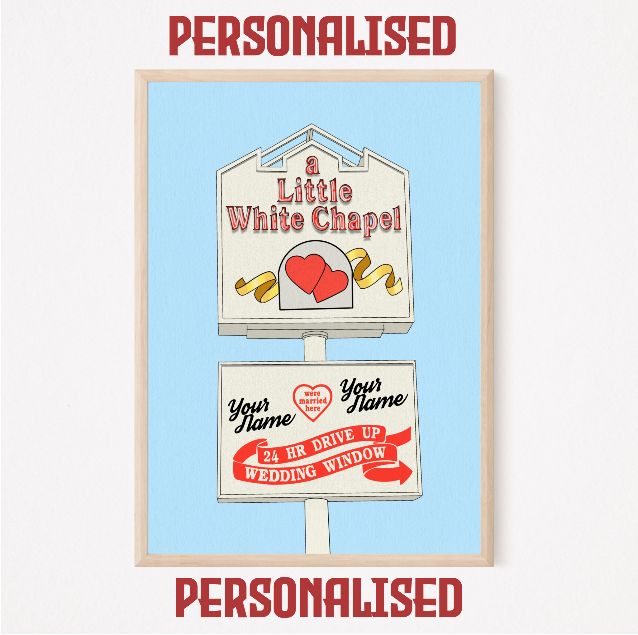 Personalised Las Vegas Wedding Gift - Wall Art - Little White Chapel - Retro Signage